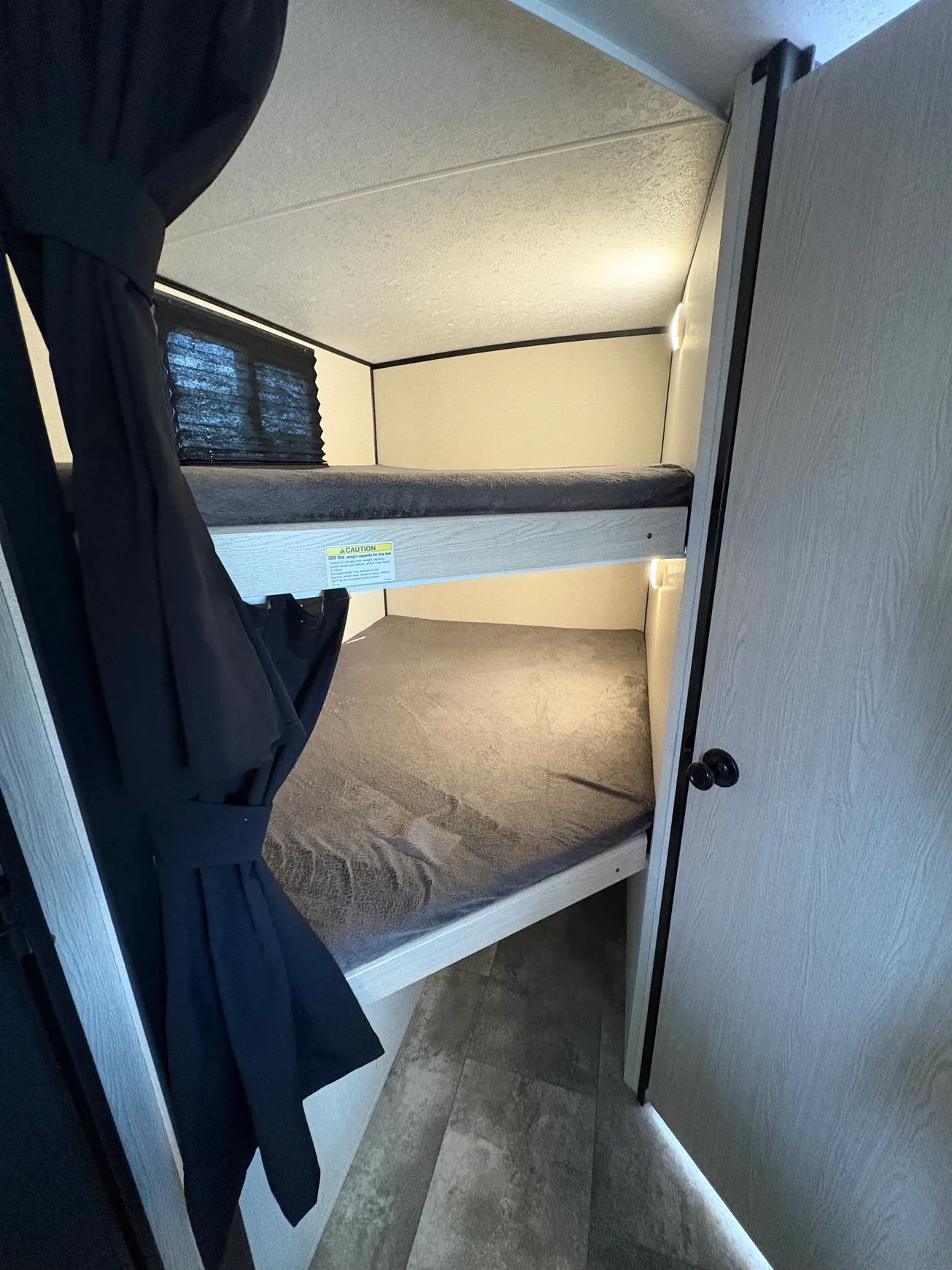Modern bunk beds in travel trailer